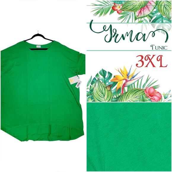 LuLaRoe Irma Tunic 3XL Solid Kelly Green St. Patrick’s Day High Low Dolman Tee - Picture 8 of 9